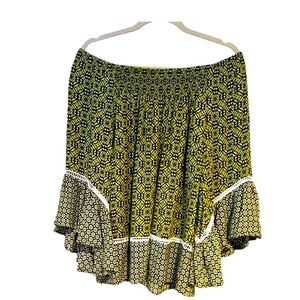 Chicos Women's Size 1 Green Bell Sleeve Boho Rayon Flowy Geometric Print‎ Blouse